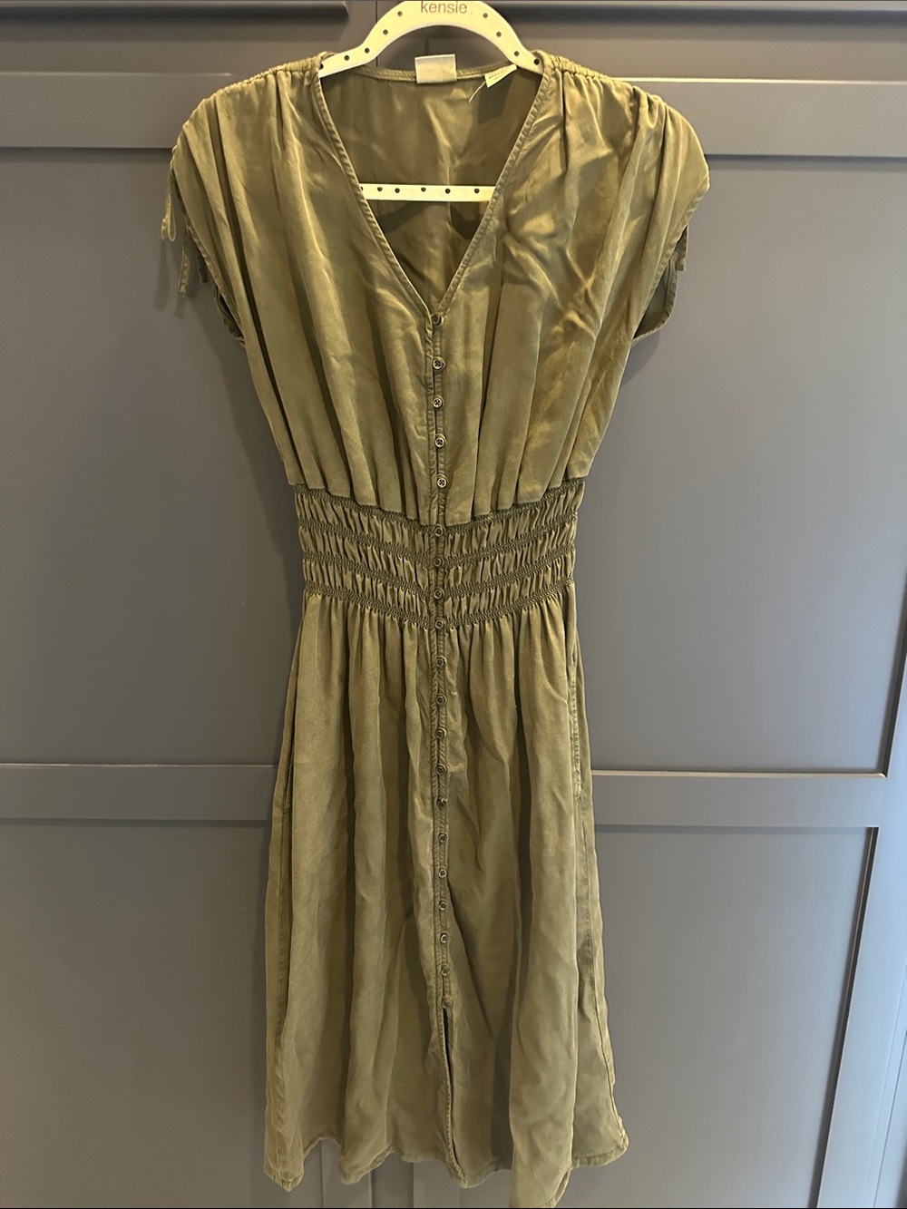 Levi's Olive Midi Dress with Shirred Waist